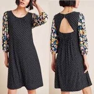 Anthropologie Maeve Sawyer Swing Dress Polka Dot Floral Cut Out Women Small
